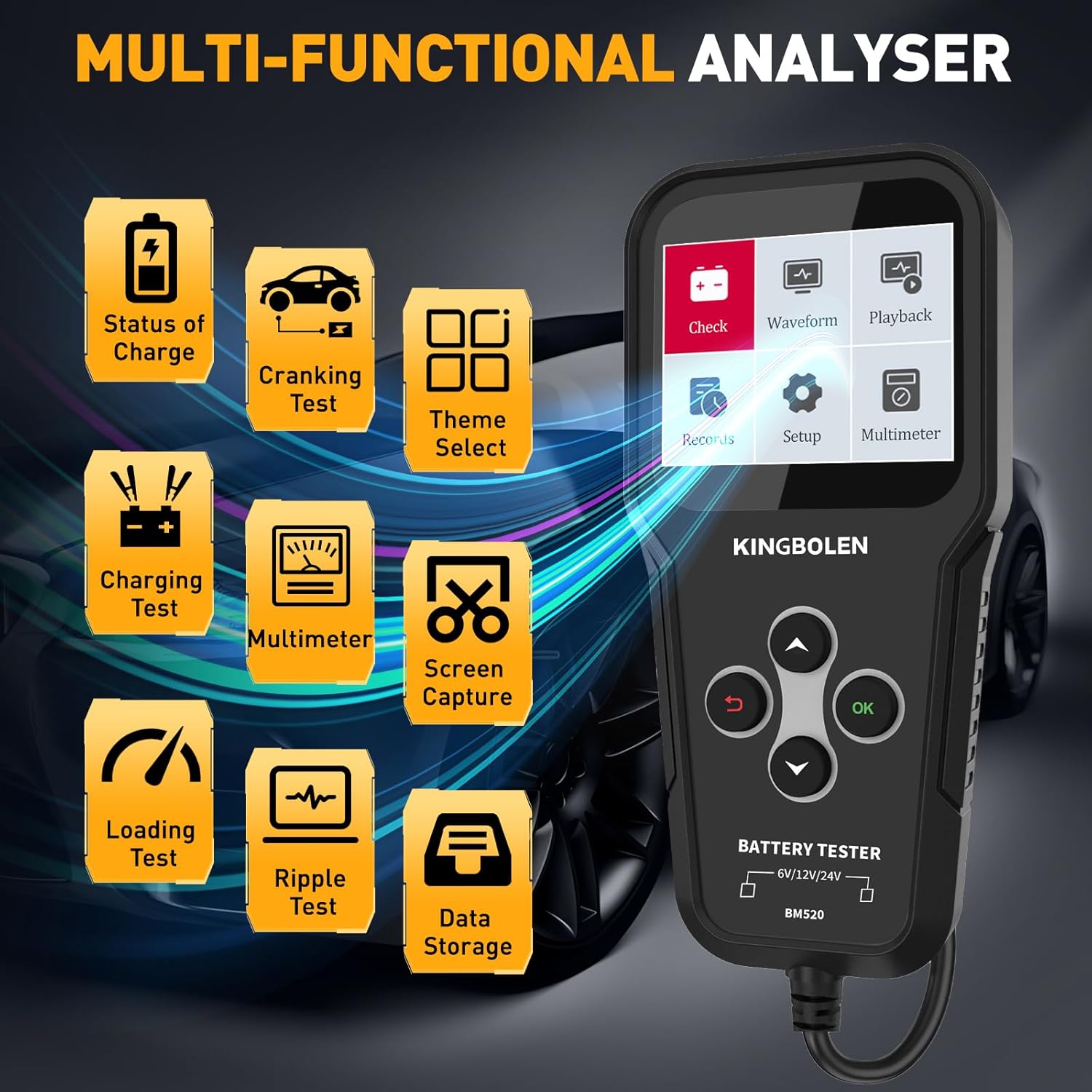 KINGBOLEN BM520 6V 12V 24V Auto Battery Tester