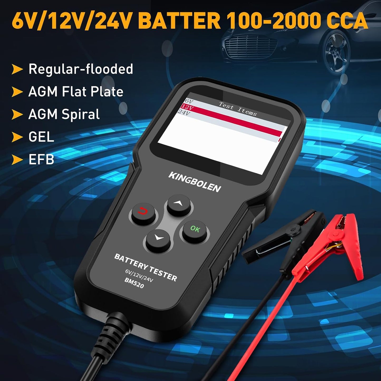 KINGBOLEN BM520 6V 12V 24V Auto Battery Tester