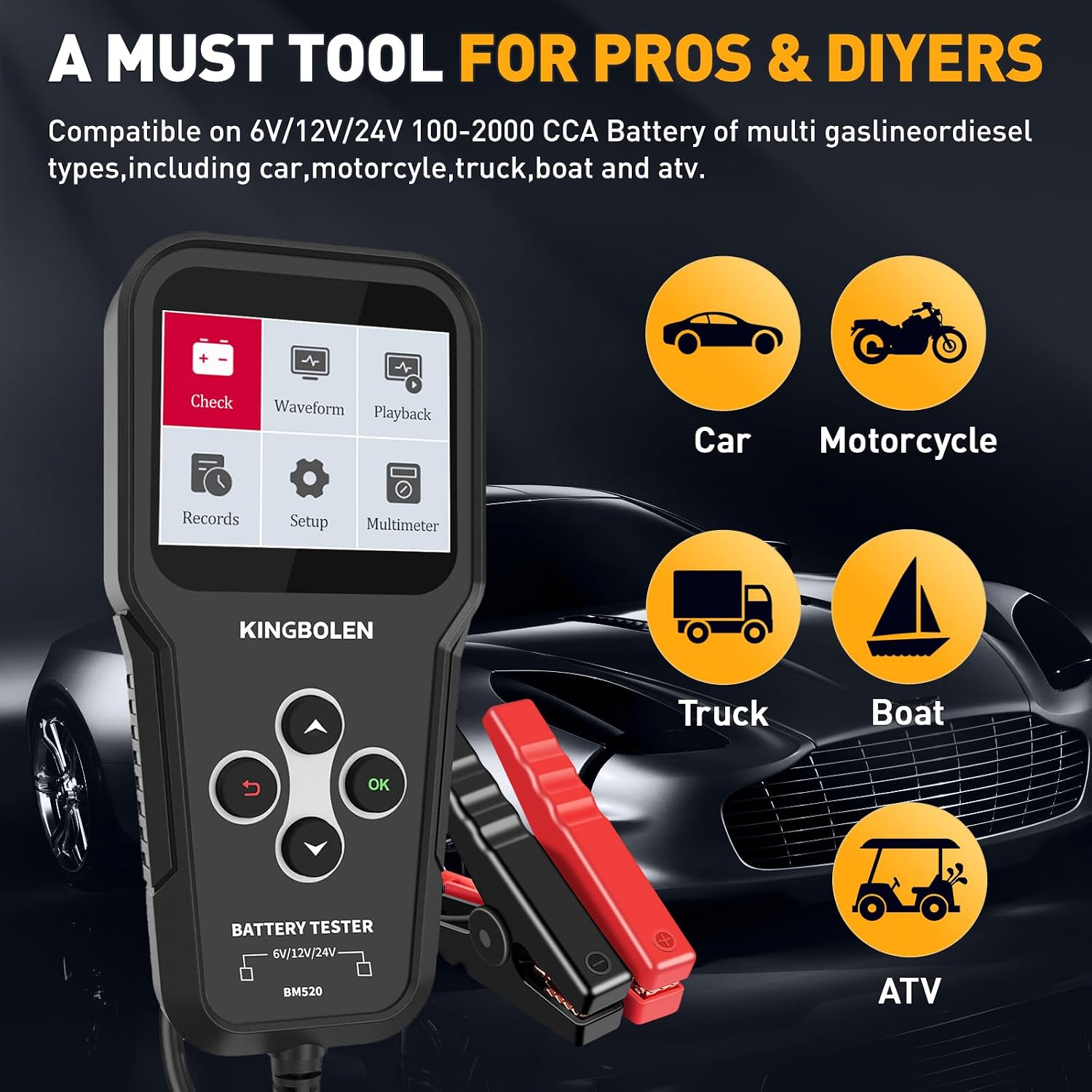 KINGBOLEN BM520 6V 12V 24V Auto Battery Tester